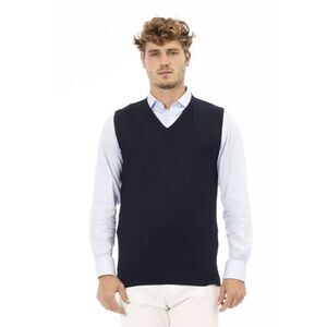 Alpha Studio VNeck Cotton Sweater Vest Men Blue Vests